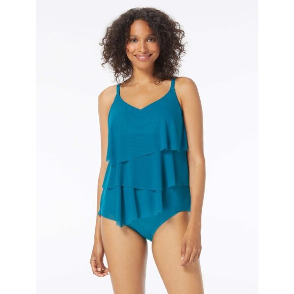 Coco Reef Flourish Bra Sized Tier Mesh Underwire Tankini Top Teal Blue 36C - Picture 1 of 8